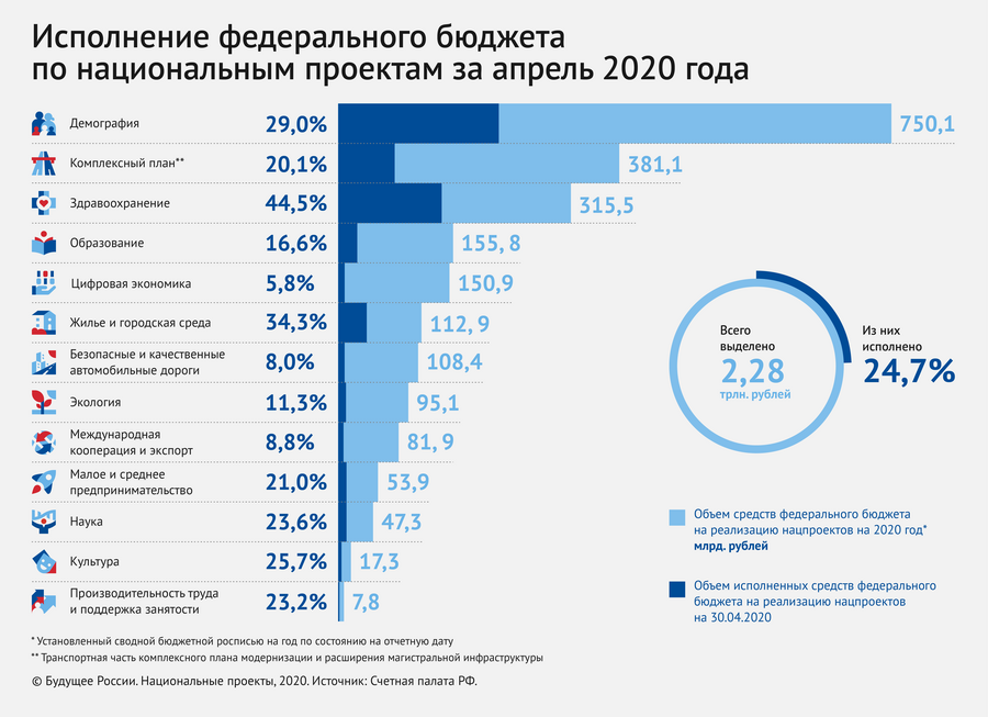 Счетная палата: исполнение расходов бюджета на&nbsp;нацпроекты за&nbsp;4 месяца составило 25%